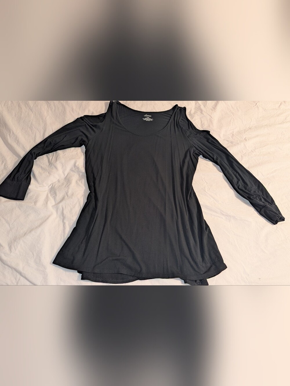 Soma Cold Shoulder Top blouse rayon spandex Black Long Sleeve Women's Size Large